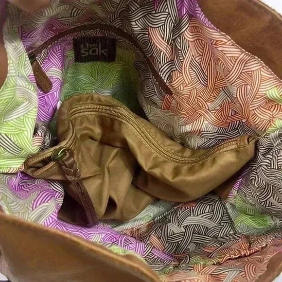 The Sak Leather Two Tone Shoulder Bag Braided Strap‎ Brass Hardware Purse - Picture 8 of 12